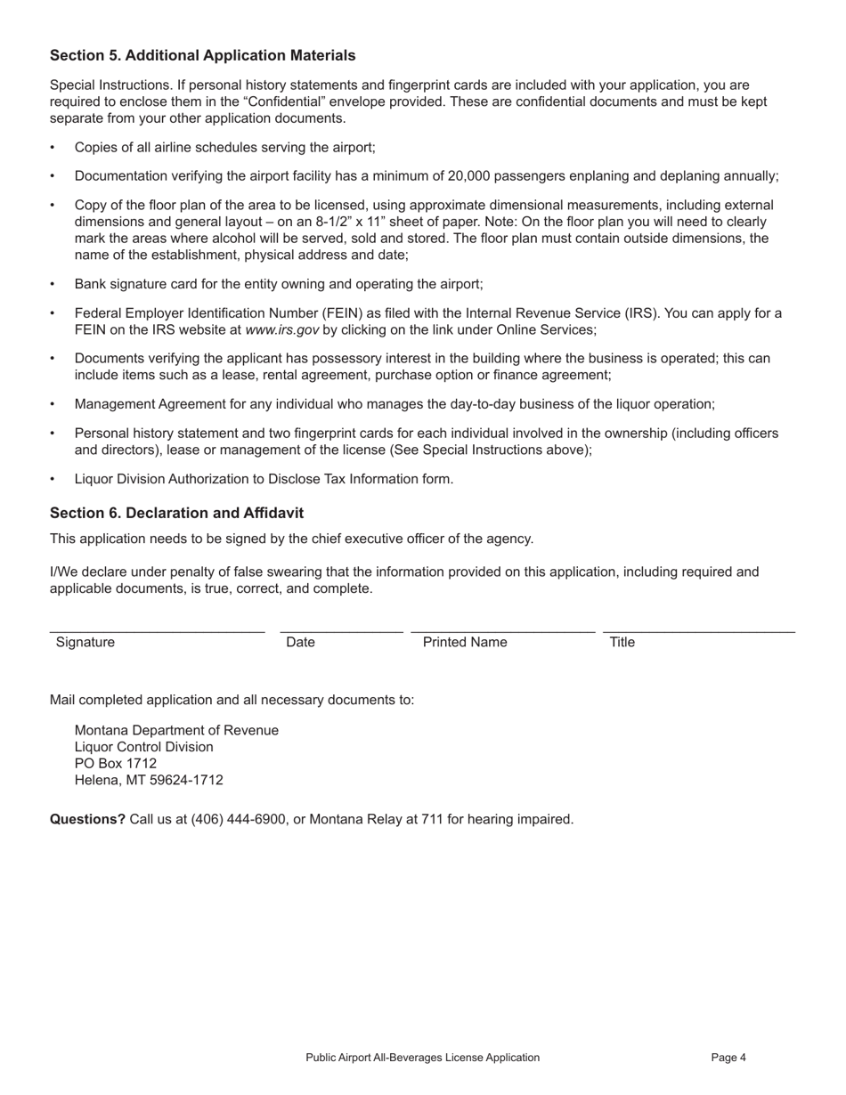 Form AIRPORT (LCD51) Public Airport All-beverages License Application - Montana, Page 4