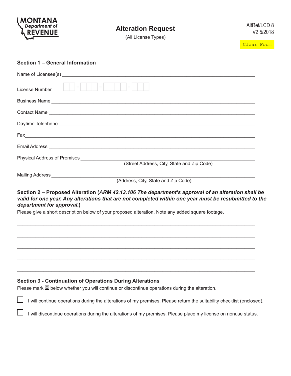 Form ALTRET Download Fillable PDF or Fill Online Alteration Request ...