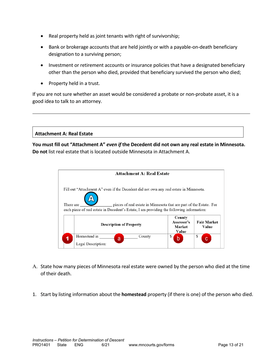 Instructions for Form PRO1402 Petition for Determination of Descent - Minnesota, Page 13