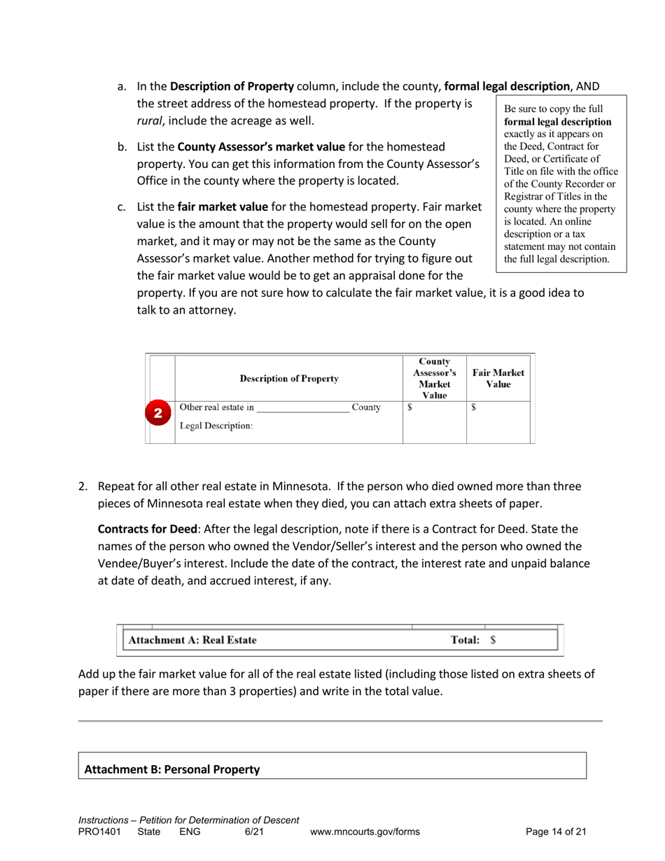 Instructions for Form PRO1402 Petition for Determination of Descent - Minnesota, Page 14