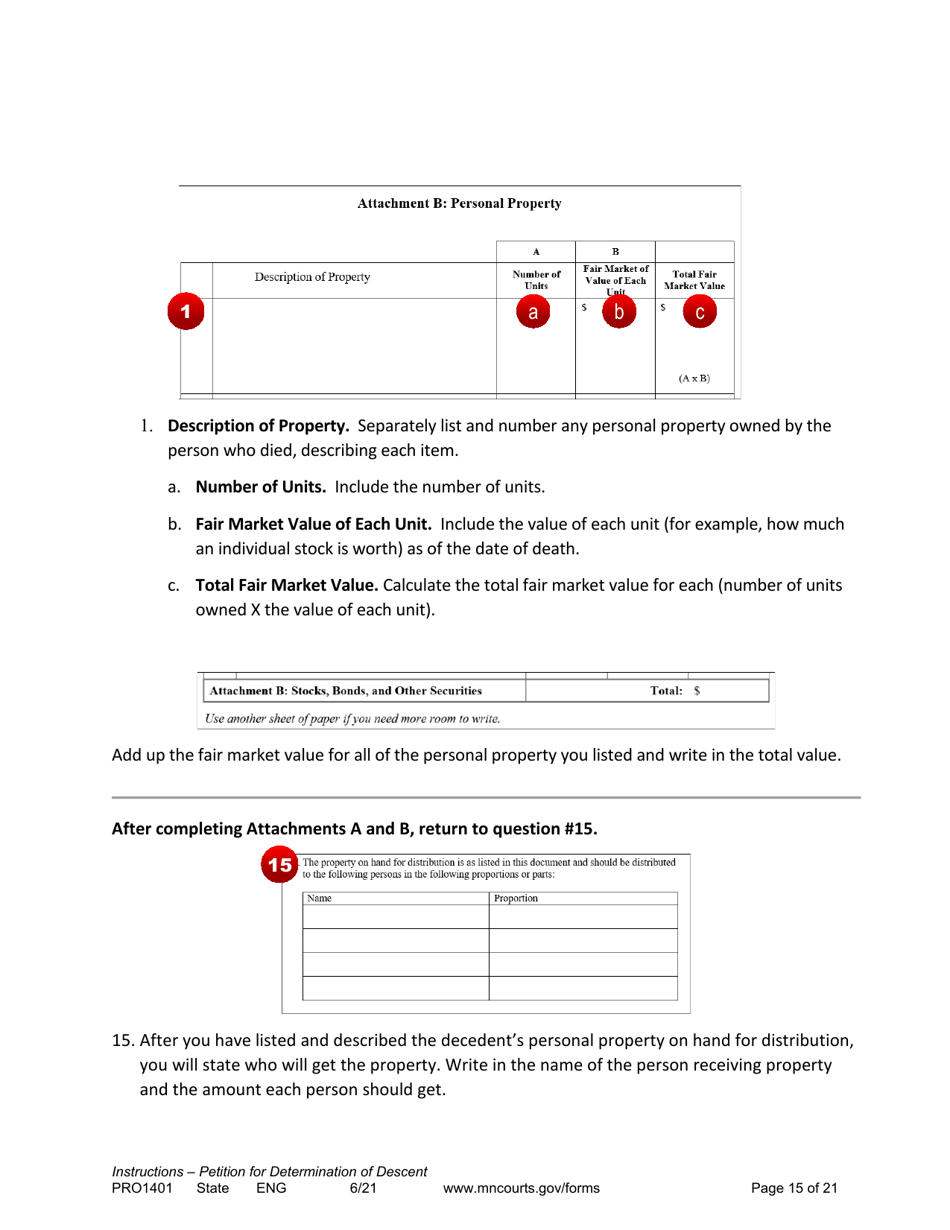 Instructions for Form PRO1402 Petition for Determination of Descent - Minnesota, Page 15