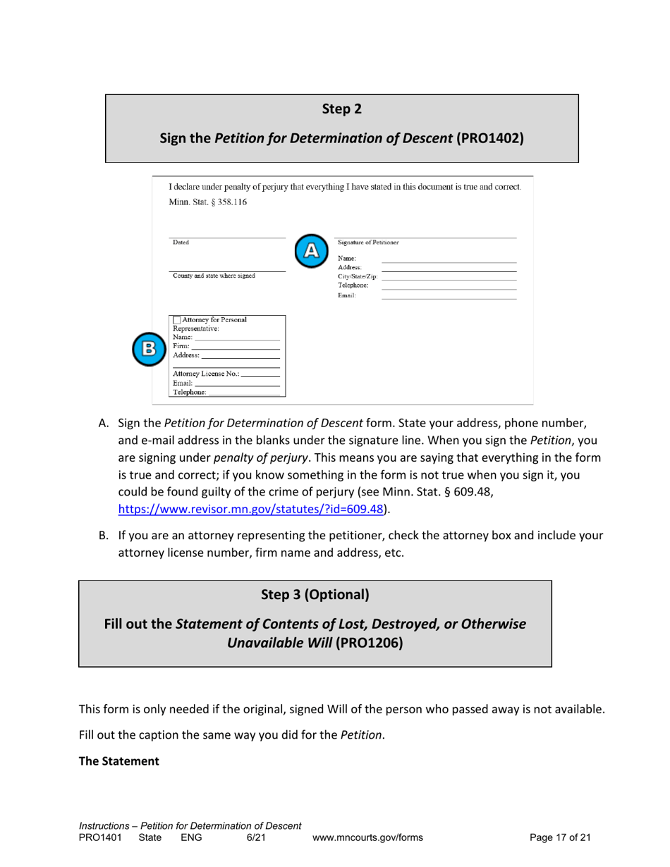 Instructions for Form PRO1402 Petition for Determination of Descent - Minnesota, Page 17
