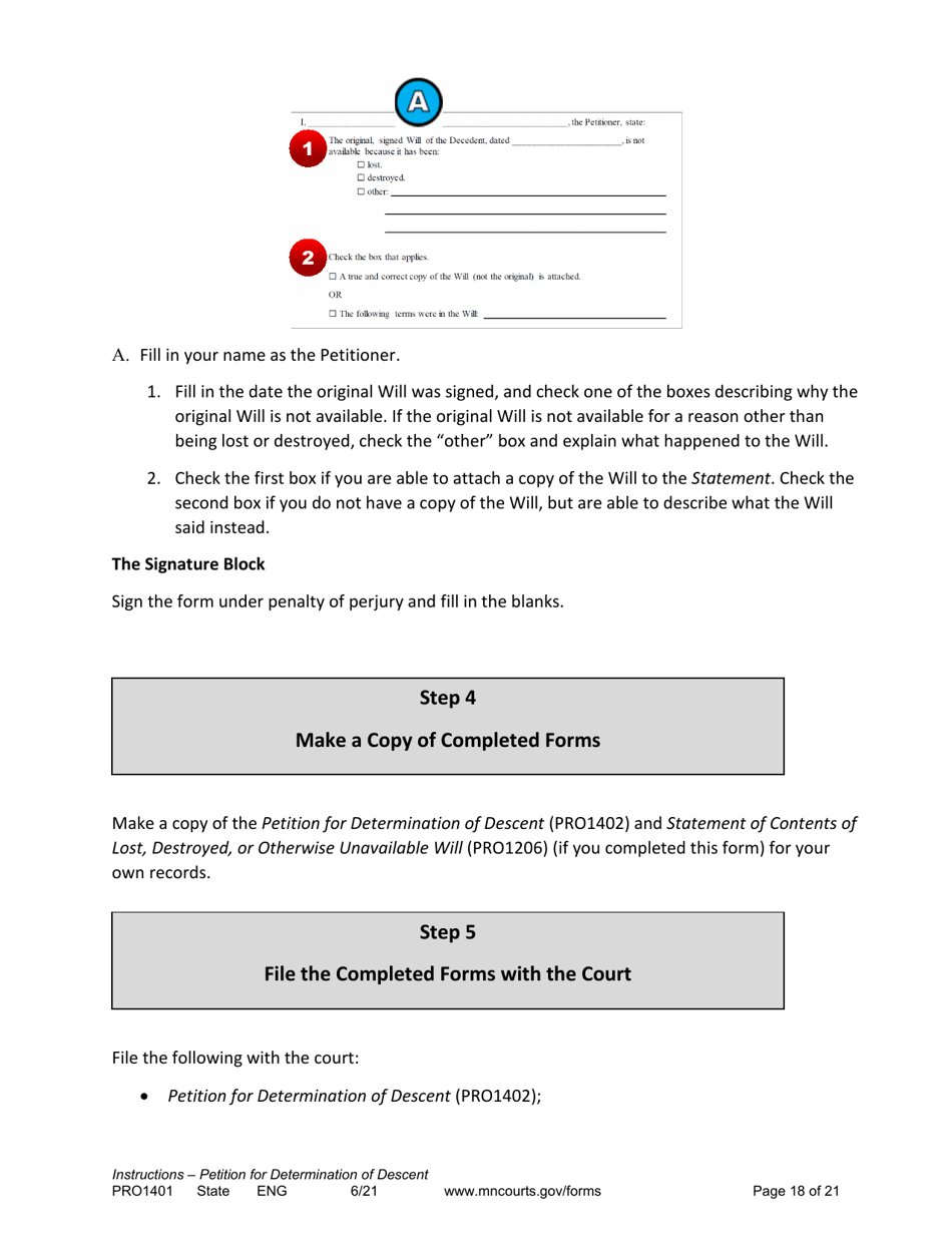 Instructions for Form PRO1402 Petition for Determination of Descent - Minnesota, Page 18