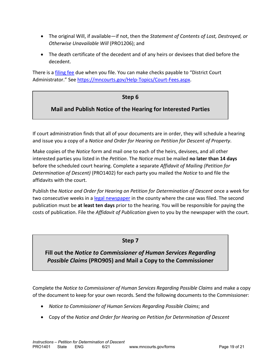 Instructions for Form PRO1402 Petition for Determination of Descent - Minnesota, Page 19