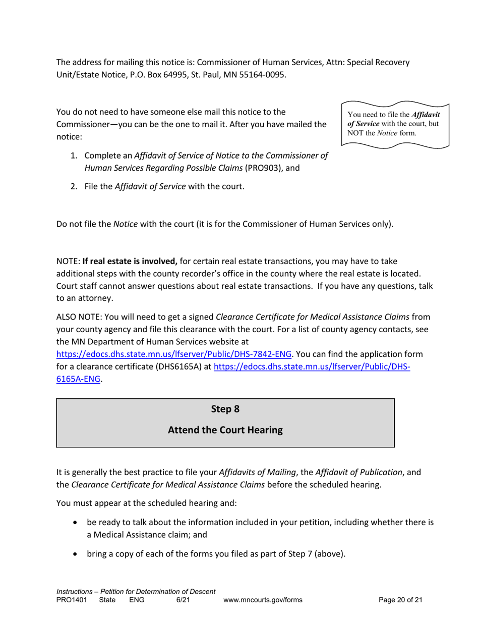 Instructions for Form PRO1402 Petition for Determination of Descent - Minnesota, Page 20