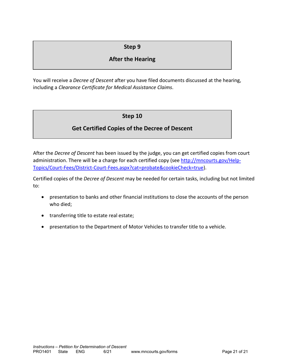 Instructions for Form PRO1402 Petition for Determination of Descent - Minnesota, Page 21