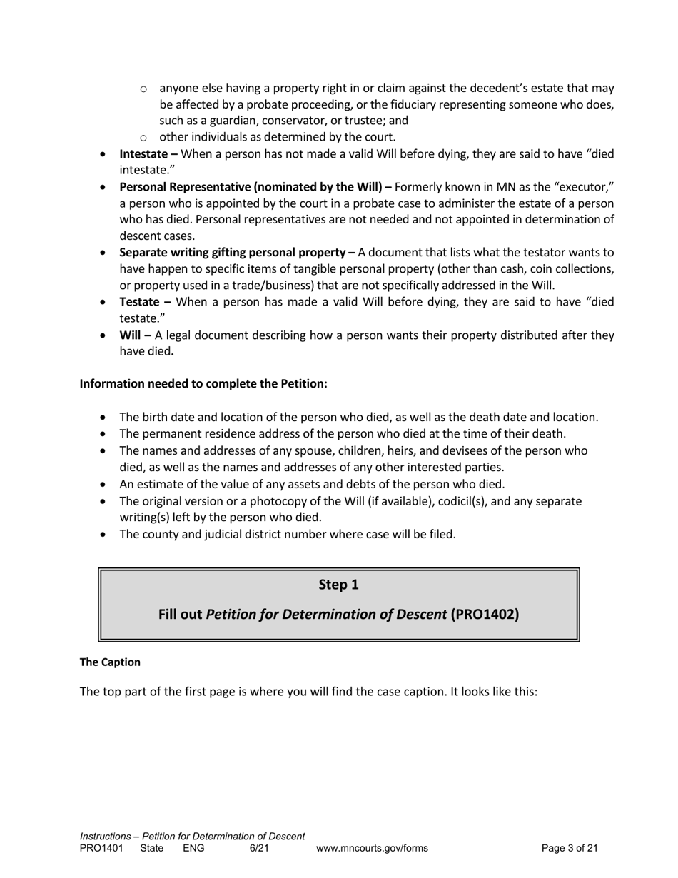 Instructions for Form PRO1402 Petition for Determination of Descent - Minnesota, Page 3