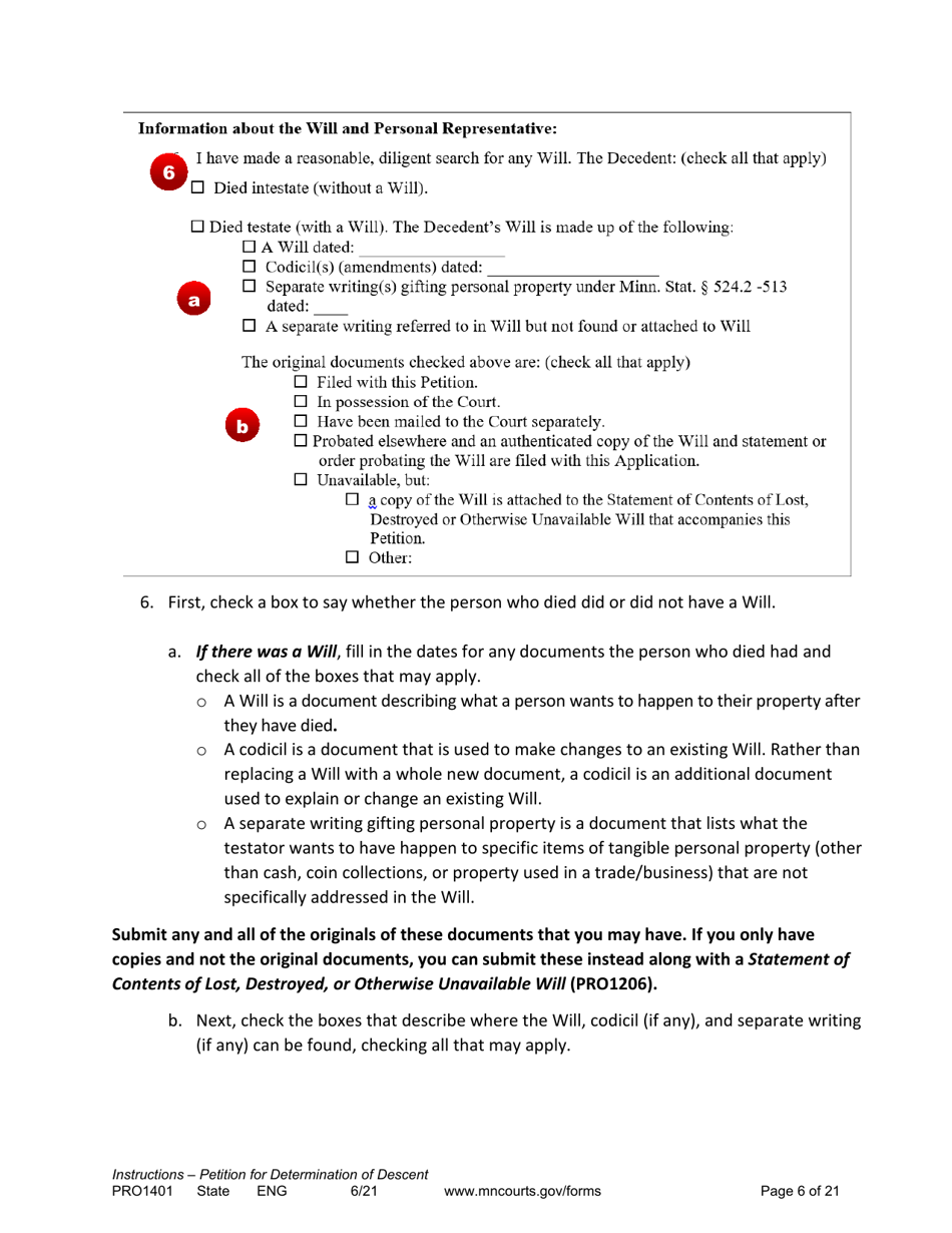 Instructions for Form PRO1402 Petition for Determination of Descent - Minnesota, Page 6
