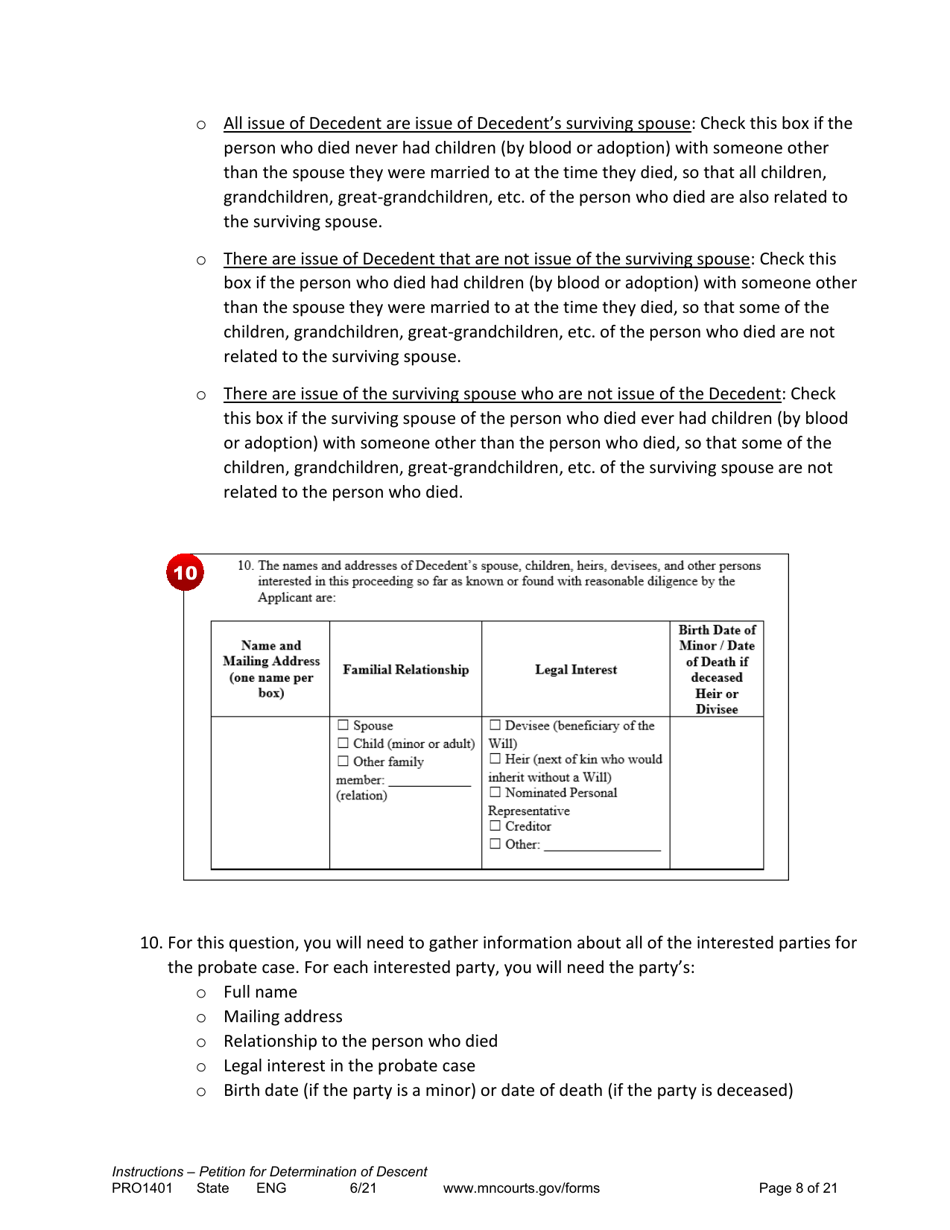 Instructions for Form PRO1402 Petition for Determination of Descent - Minnesota, Page 8