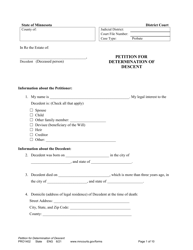 Document preview: Form PRO1402 Petition for Determination of Descent - Minnesota