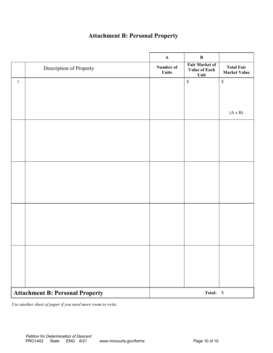 Form PRO1402 Petition for Determination of Descent - Minnesota, Page 10