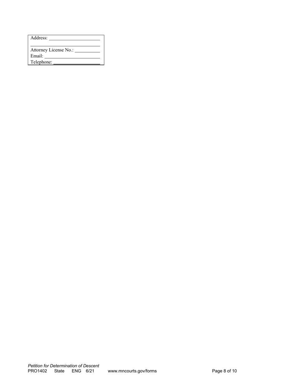 Form PRO1402 Petition for Determination of Descent - Minnesota, Page 8