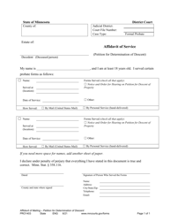 Document preview: Form PRO1403 Affidavit of Service (Petition for Determination of Descent) - Minnesota