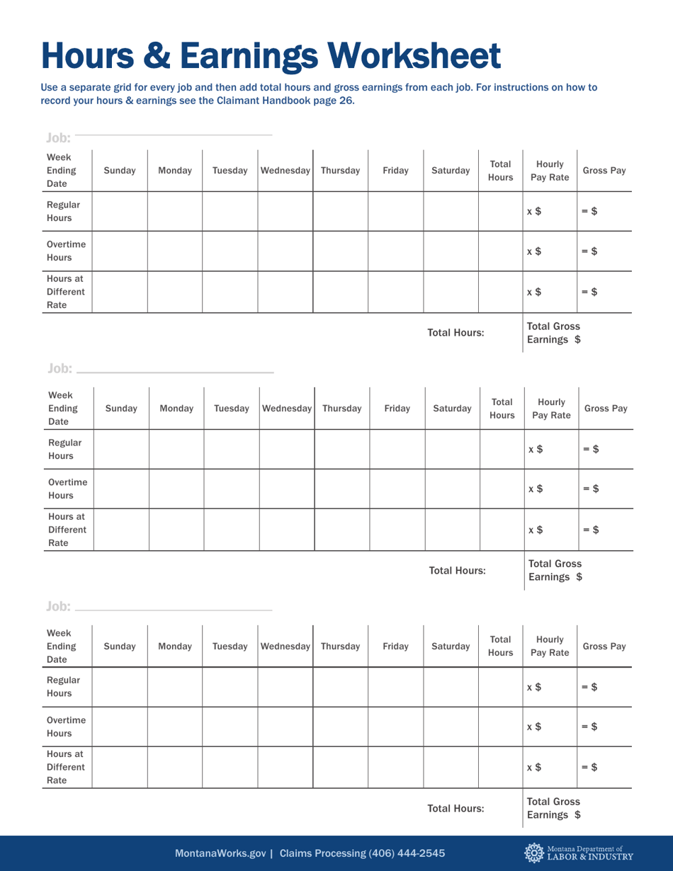 Montana Hours & Earnings Worksheet - Fill Out, Sign Online and Download ...