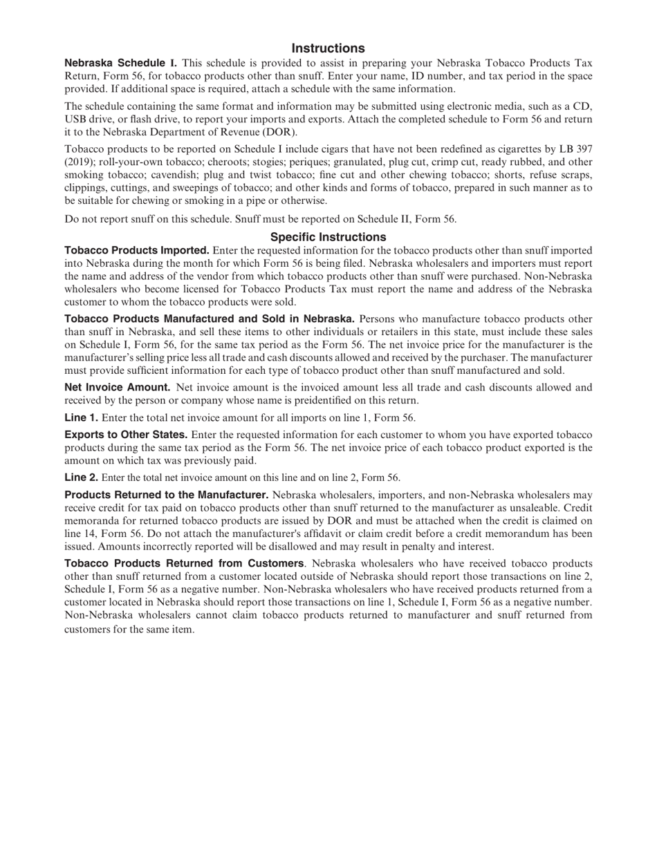Form 56 Schedule I Tobacco Products Other Than Snuff Imported or Manufactured and Exported - Nebraska, Page 2