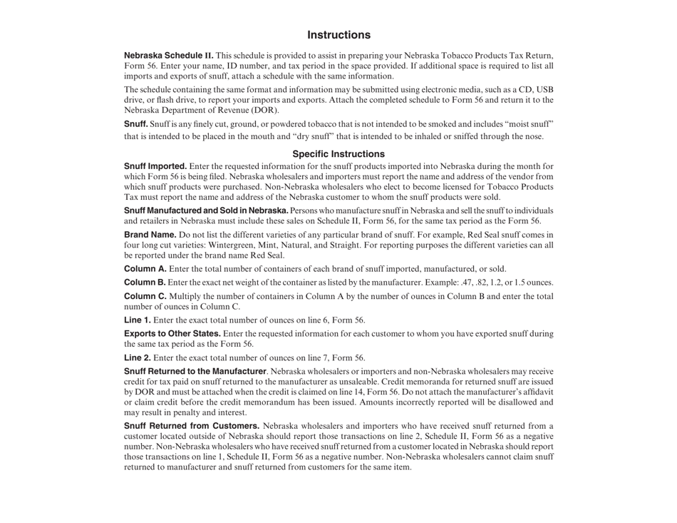 Form 56 Schedule II Snuff Imported or Manufactured and Exported - Nebraska, Page 2
