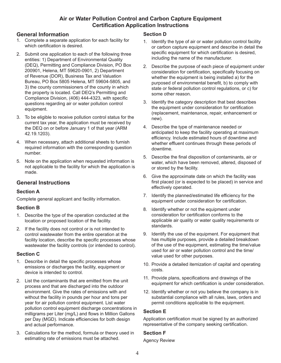 Form CAB-2 Air or Water Pollution Control and Carbon Capture Equipment Certification Application - Montana, Page 4