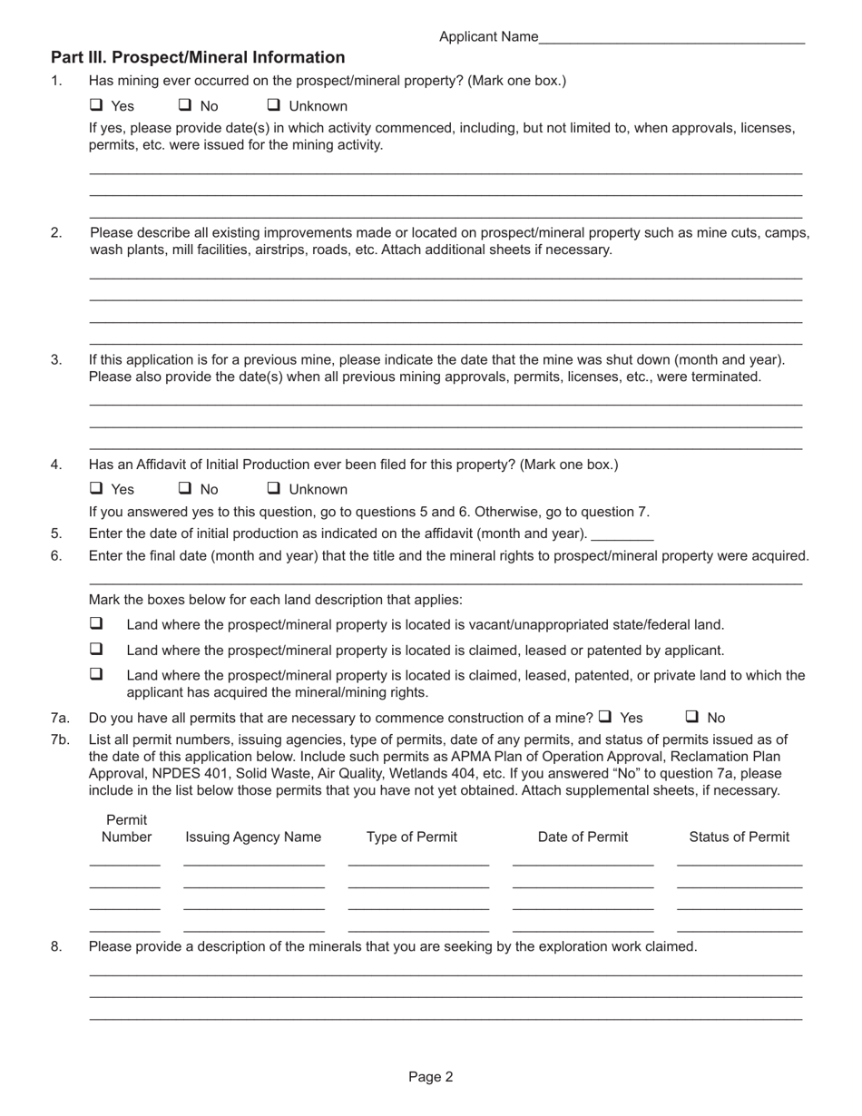 Form MINE-CERT Application and Affidavit for Certification and Approval of Mineral and Coal Exploration Incentive Credits - Montana, Page 2