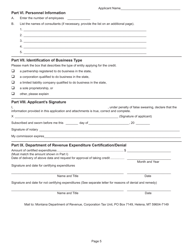 Form MINE-CERT Application and Affidavit for Certification and Approval of Mineral and Coal Exploration Incentive Credits - Montana, Page 5