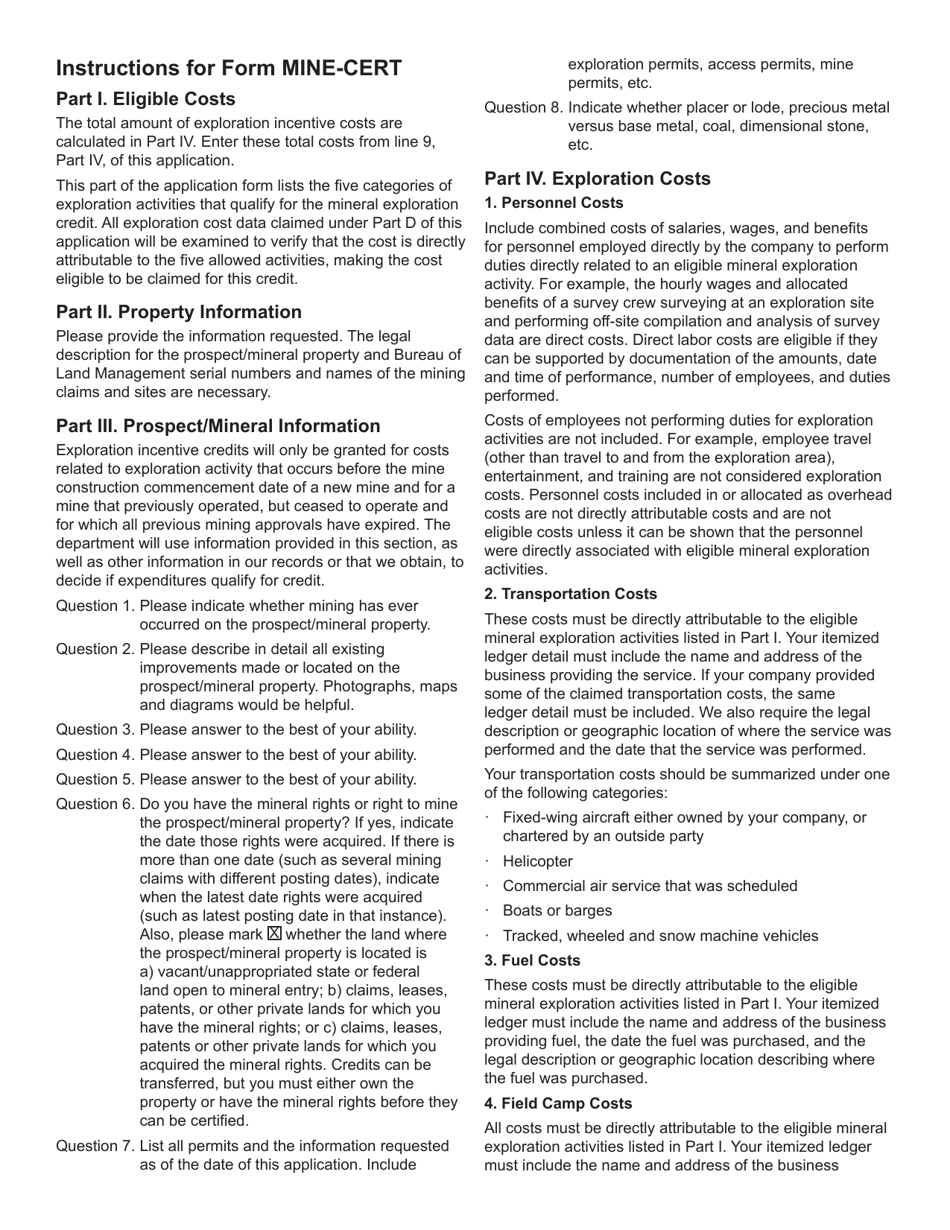 Form MINE-CERT Application and Affidavit for Certification and Approval of Mineral and Coal Exploration Incentive Credits - Montana, Page 6