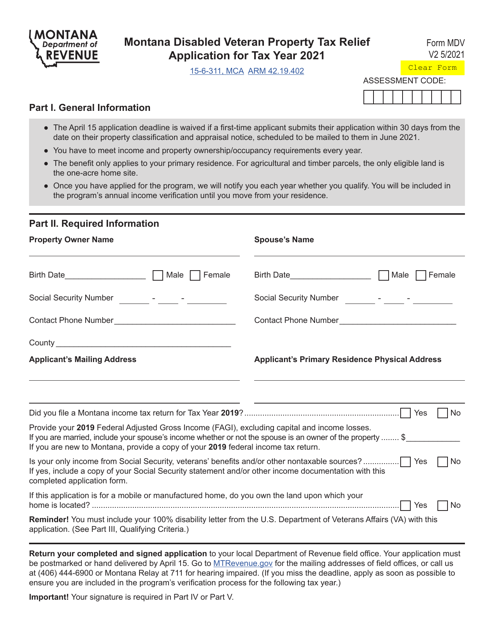 Form MDV 2021 Printable Pdf