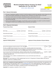 Form MDV Montana Disabled Veteran Property Tax Relief Application - Montana