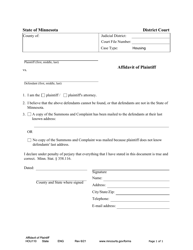 Form HOU110 Affidavit of Plaintiff - Minnesota