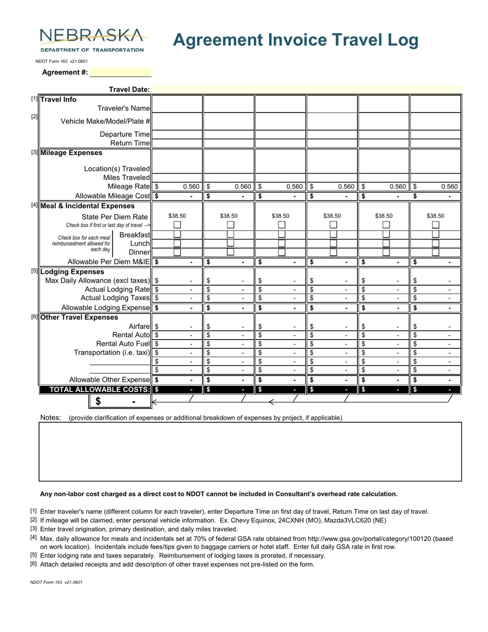 NDOT Form 163 Download Printable PDF or Fill Online Agreement Invoice ...