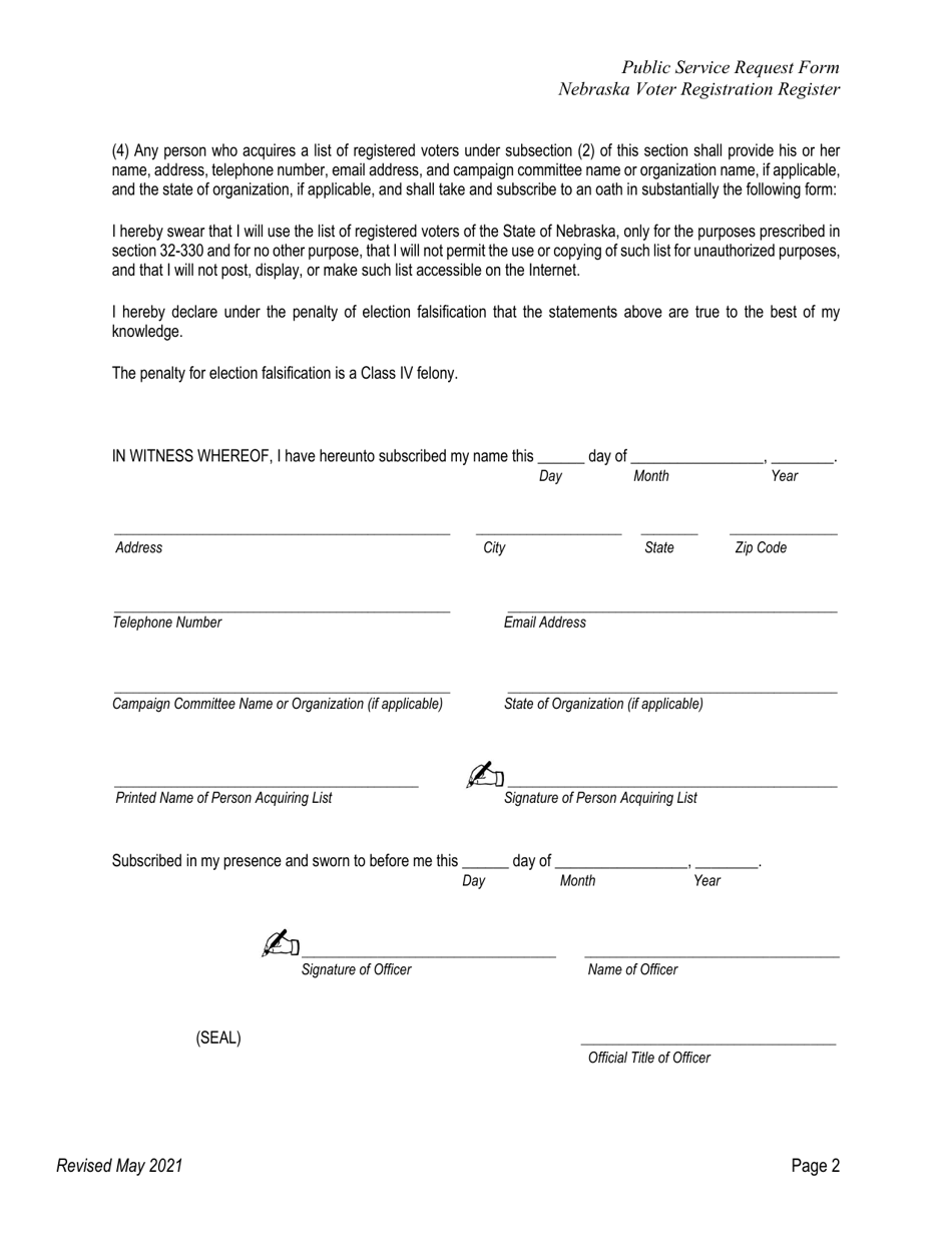 Nebraska Public Service Request Form Download Printable PDF ...