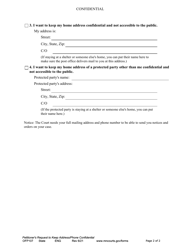 Form OFP107 Petitioner&#039;s Request to Keep Address/Phone Confidential - Minnesota, Page 2