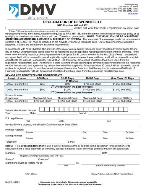 Form NVL019  Printable Pdf