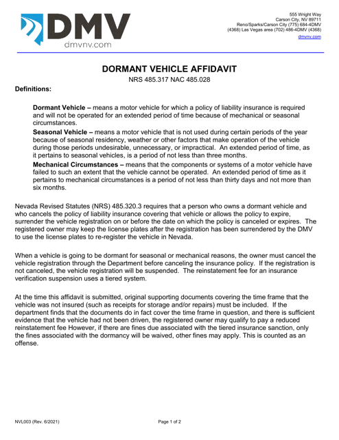 Form NVL003  Printable Pdf