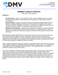 Form NVL003 Dormant Vehicle Affidavit - Nevada