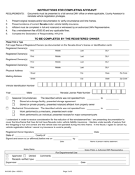 Form NVL003 Dormant Vehicle Affidavit - Nevada, Page 2