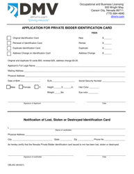 Document preview: Form OBL250 Application for Private Bidder Identification Card - Nevada
