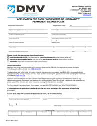 Document preview: Form MC101 Application for Farm "implements of Husbandry" Permanent License Plate - Nevada