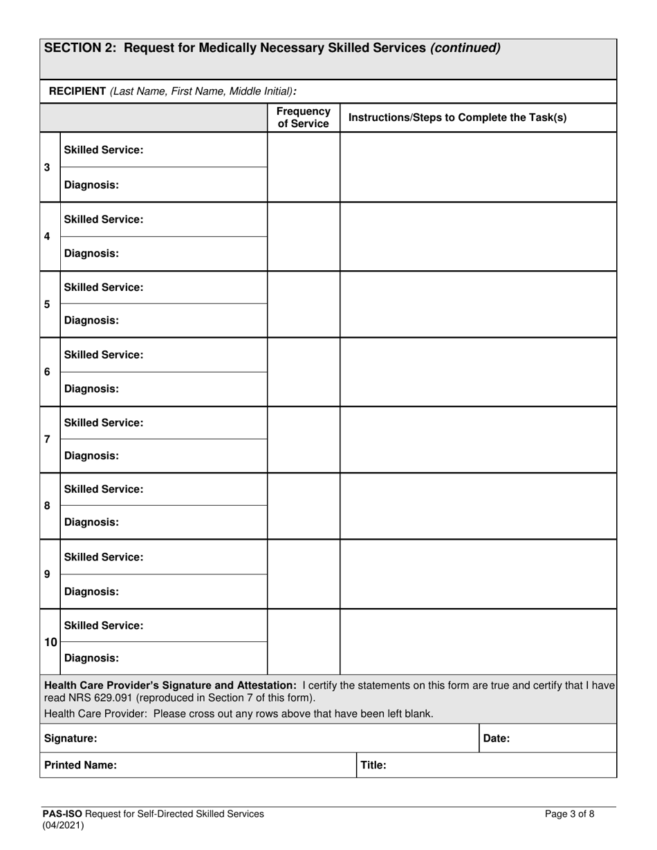 Form PAS-ISO Request for Self-directed Skilled Services - Nevada, Page 3
