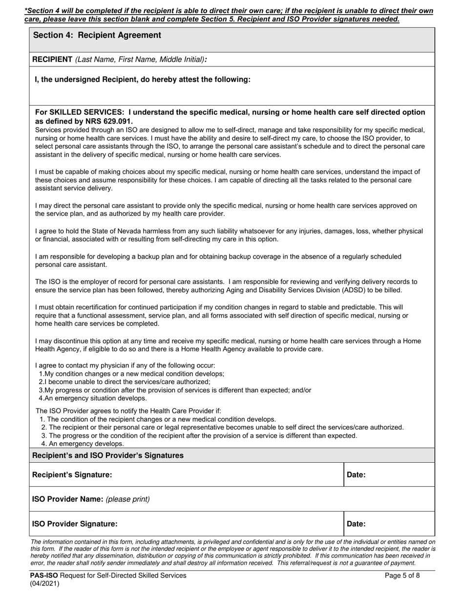 Form PAS-ISO Request for Self-directed Skilled Services - Nevada, Page 5