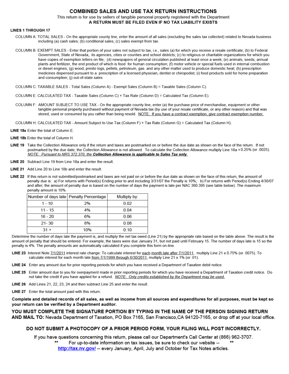 Form TXR-01.01C Combined Sales and Use Tax Return - Nevada, Page 2