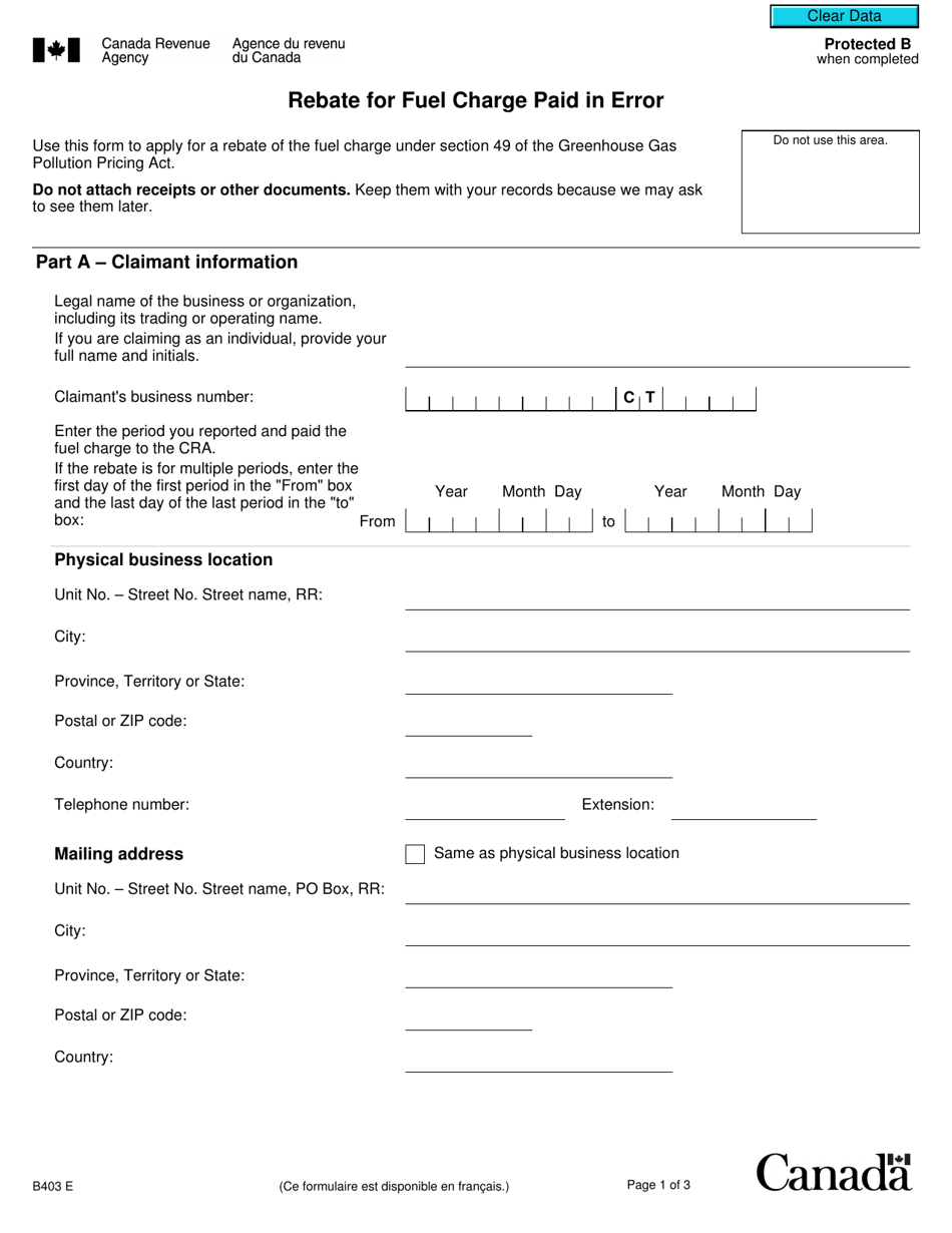 Form B403 Rebate for Fuel Charge Paid in Error - Canada, Page 1