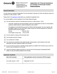 Form 0326E &quot;Application for Financial Assistance for Families of Homicide Victims&quot; - Ontario, Canada