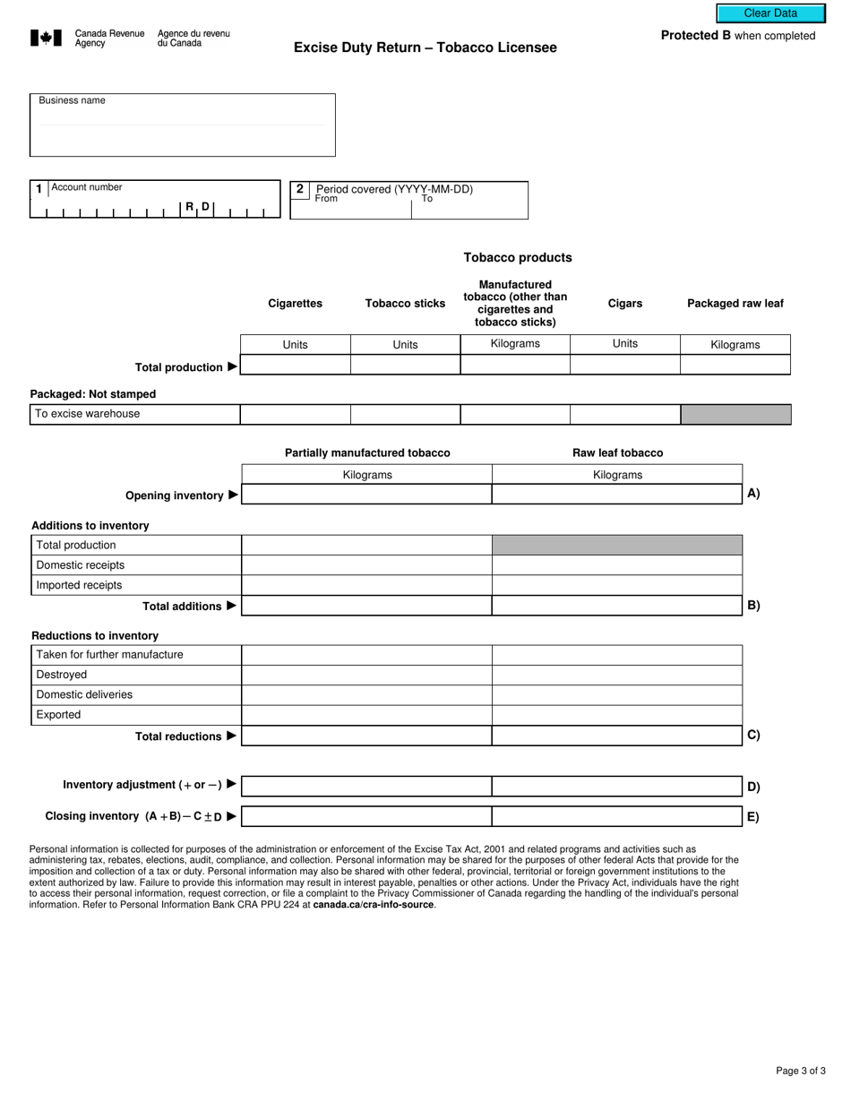 Form B267 Excise Duty Return - Tobacco Licensee - Canada, Page 3