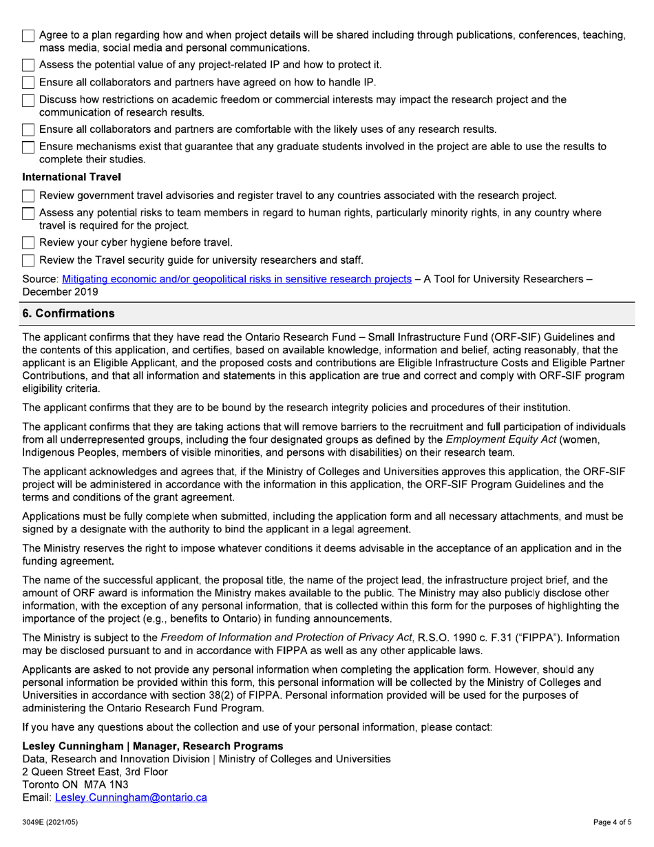 Form 3049E Application to the Ontario Research Fund for Small Infrastructure Funds - Ontario, Canada, Page 4