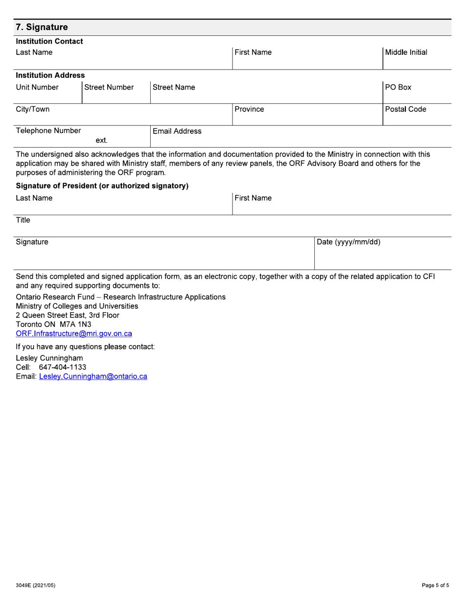 Form 3049E Application to the Ontario Research Fund for Small Infrastructure Funds - Ontario, Canada, Page 5