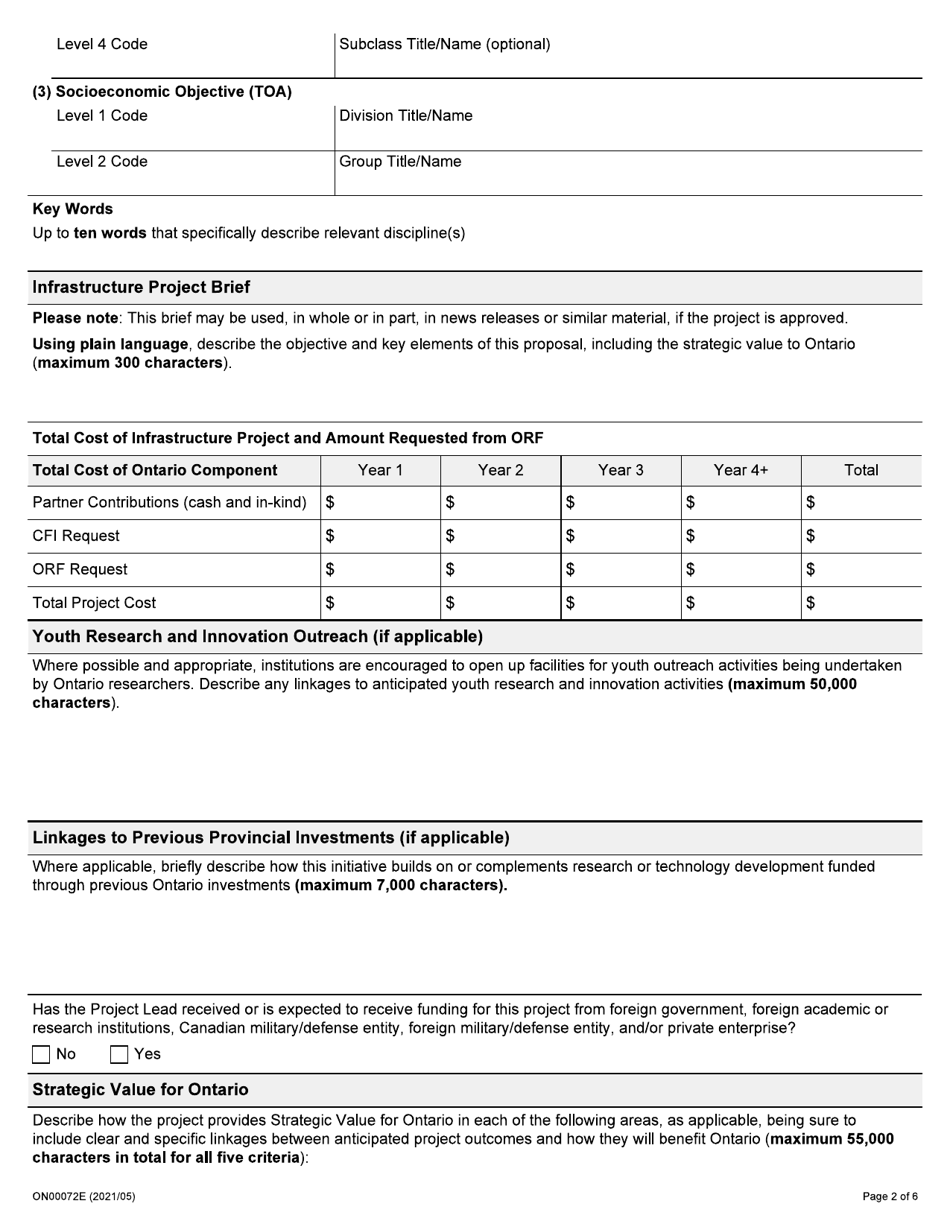 Form ON00072E Application to the Ontario Research Fund College-Industry Innovation Fund Round 9 - Ontario, Canada, Page 2