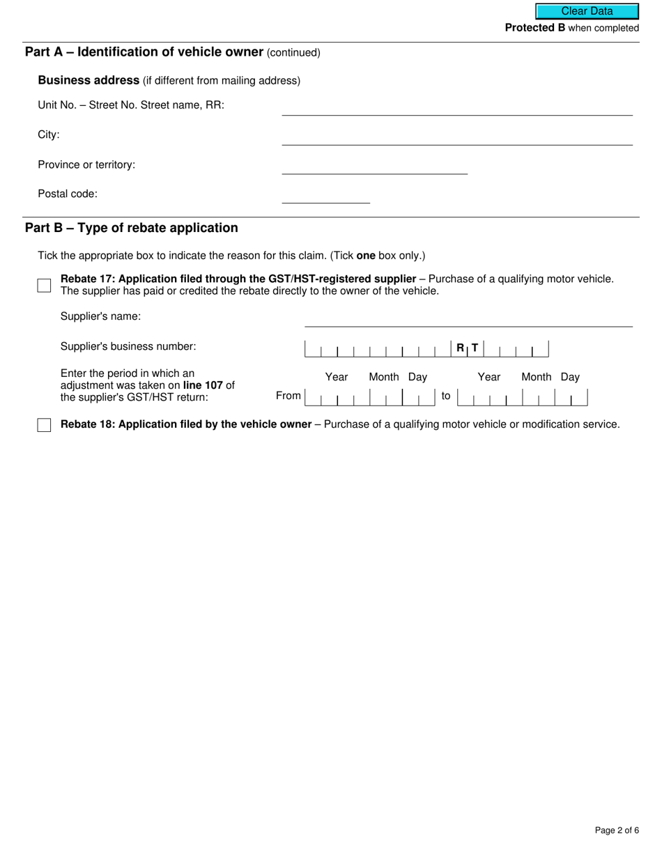Form GST518 Gst / Hst Specially Equipped Motor Vehicle Rebate Application - Canada, Page 2
