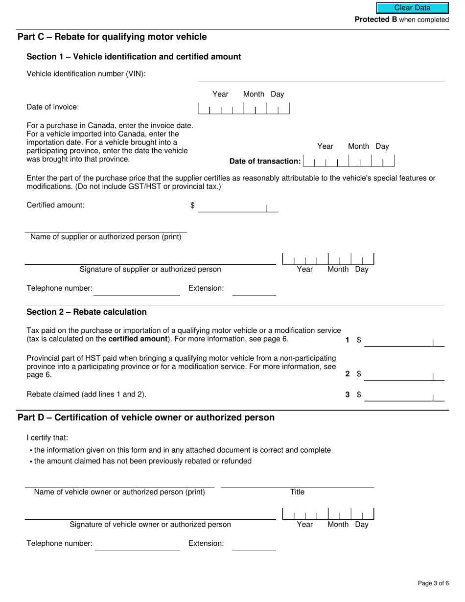 Form GST518 Gst / Hst Specially Equipped Motor Vehicle Rebate Application - Canada, Page 3