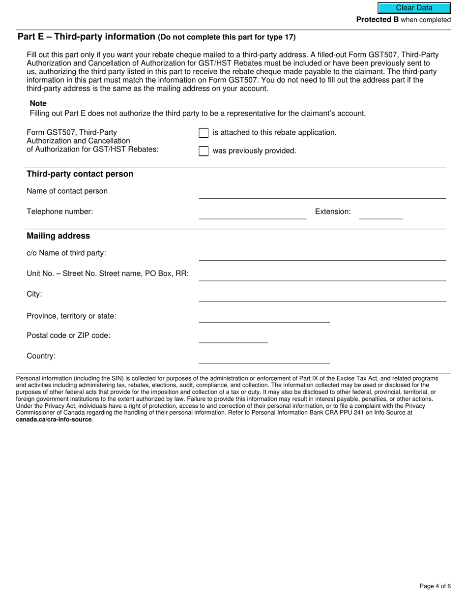 Form GST518 Gst / Hst Specially Equipped Motor Vehicle Rebate Application - Canada, Page 4