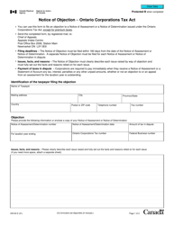 Form ON100 Notice of Objection - Ontario Corporations Tax Act - Canada