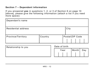 Form NR5 Application by a Non-resident of Canada When Completed for a Reduction in the Amount of Non-resident Tax Required to Be Withheld - Large Print - Canada, Page 12